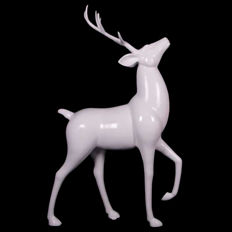 Glossy White Standing Reindeer Statue - Fiberglass