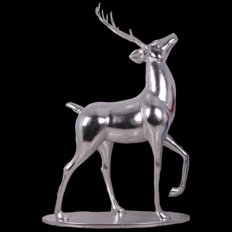 Glossy Silver Standing Reindeer Statue - Fiberglass