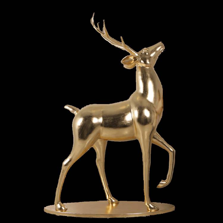 Glossy Gold Standing Reindeer Statue