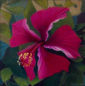 The Hibiscus ~ Egg Tempera 6x6 © Nelia Harper